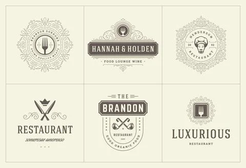 Restaurant logos templates set vector illustration good for menu labels and.. Stock Illustration