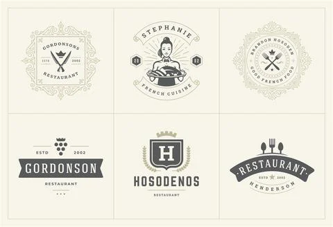 Restaurant logos templates set vector illustration good for menu labels and c Illustrazione stock