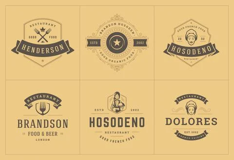 Restaurant logos templates set vector illustration good for menu labels and.. Stock Illustration