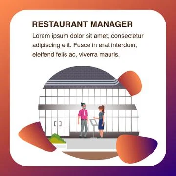 Restaurant Manager Lady in Lobby. Flat Banner. Stock Illustration