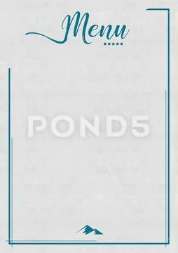 Restaurant Menu Background Embossed Blue Letters Lines Mountain Emblem ...