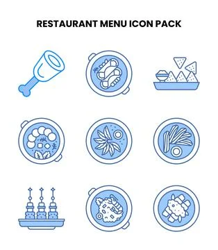 Restaurant Menu Blue Bundle Icons Pack Stock Illustration
