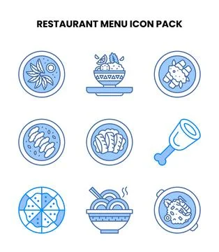 Restaurant Menu Blue Bundle Icons Pack Illustration