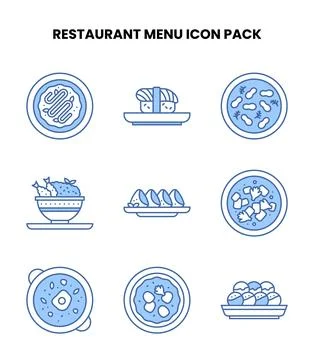 Restaurant Menu Blue Color Bundle Icons Pack Stock Illustration