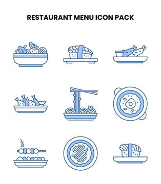 Restaurant Menu Blue Color Vector Icons Pack Stock Illustration