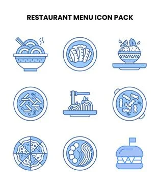 Restaurant Menu Blue Graphics Icons Pack Illustration