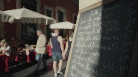 Restaurant menu board in Rome, Italy Stock Footage