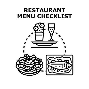 Restaurant menu checklist for food selection and dining Illustrazione stock