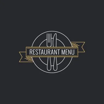 Restaurant menu concept. Plate with fork ,knife Stock Illustration
