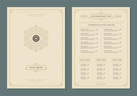 Restaurant menu design and label vector brochure template. Stock Illustration