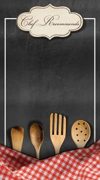 Restaurant Menu with Empty Blackboard and Text Chef Recommends Stock Photos