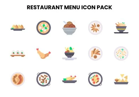 Restaurant Menu Flat Graphics Icons Pack Stock Illustration