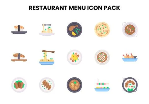 Restaurant Menu Flat Scalable Icons Pack Illustrazione stock
