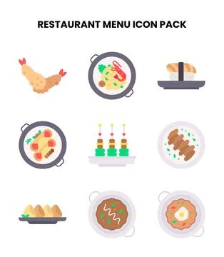 Restaurant Menu Flat Vector Icons Pack Illustrazione stock