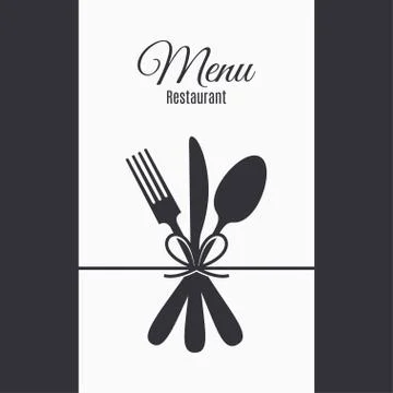 Restaurant menu with fork, knife and spoon. Stock Illustration