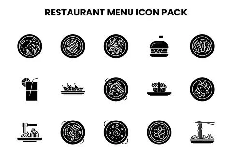 Restaurant Menu Glyph Set Icons Pack Illustrazione stock