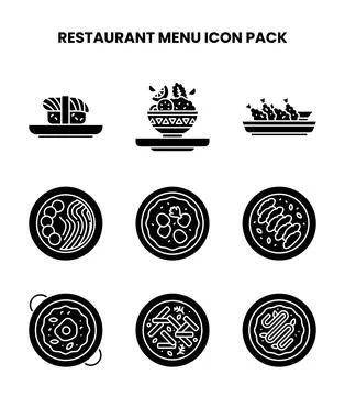 Restaurant Menu Glyph Vector Icons Pack Stock Illustration