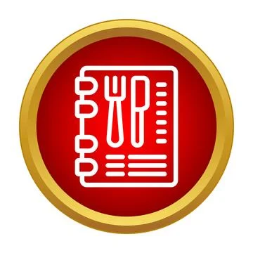 Restaurant menu icon with fork knife on red circle Stock Illustration
