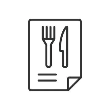 Restaurant menu icon in line design. menu, restaurant, food, dining, fork, knife Stock Illustration