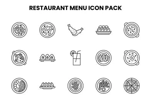 Restaurant Menu Line Icons Pack Illustrazione stock