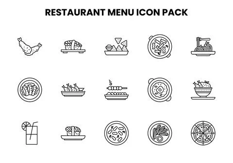 Restaurant Menu Line Scalable Icons Pack Illustrazione stock