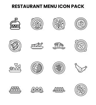 Restaurant Menu Line Set Icons Pack Illustrazione stock