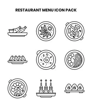 Restaurant Menu Line Vector Icons Pack Illustrazione stock