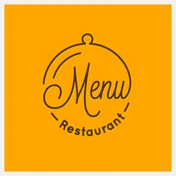 Restaurant menu logo. Round linear of tray cloche Illustrazione stock