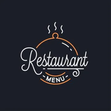 Restaurant menu logo. Round linear of tray cloche Stock Illustration