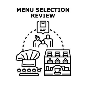 Restaurant menu selection and customer review process Stock Illustration