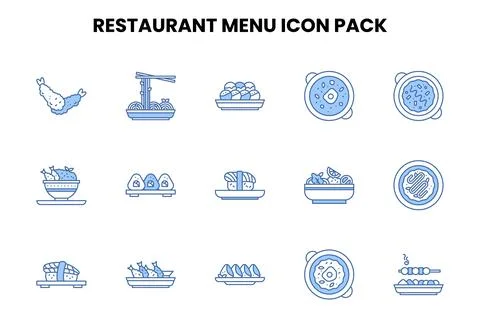Restaurant Menu Two Color Blue Bundle Icons Pack Stock Illustration