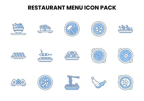 Restaurant Menu Two Color Blue Vector Icons Pack Illustrazione stock