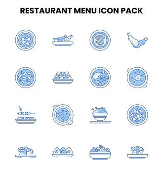 Restaurant Menu Two Color Blue Set Icons Pack Illustrazione stock