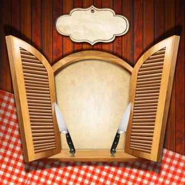 Restaurant menu on wooden window Illustrazione stock