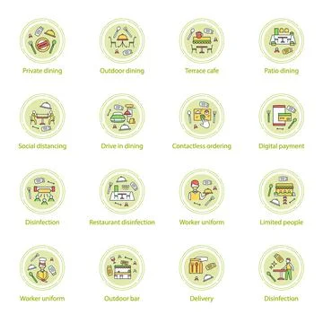 Restaurant new normal concept line icons Stock Illustration
