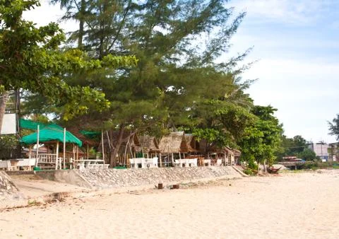 Restaurant next to the beach Stock Photos