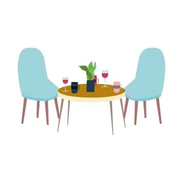 Restaurant or a cafe chair window table with wine coffee cups Ilustración de archivo