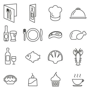 Restaurant or Dinner Icons Thin Line Vector Illustration Set Illustrazione stock
