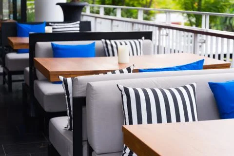 Restaurant outdoor sofa table set Stock Photos