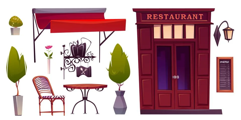 Restaurant outside elements set Stock Illustration