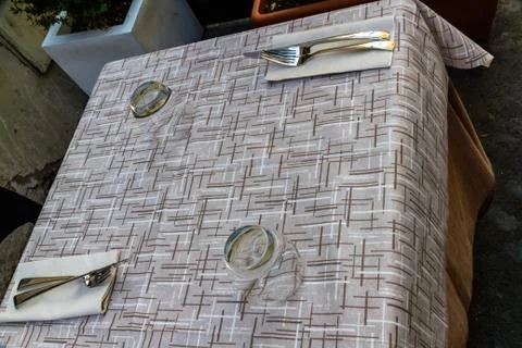 Restaurant outside table ready for customers Stock Photos