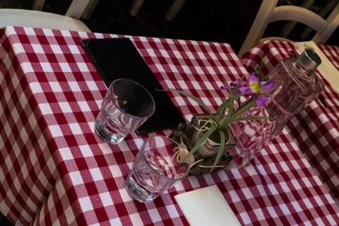 Restaurant outside table ready for customers Stock Photos