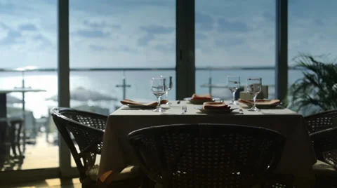 Restaurant overlooking the sea Stock Footage 32387208