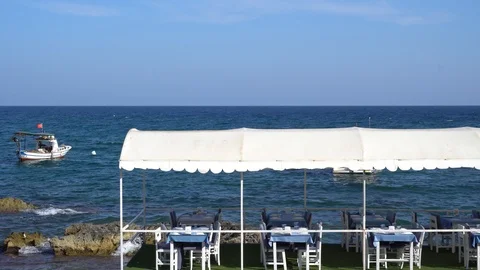 Restaurant Overlooking The Sea Stock Footage 91417766