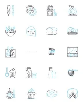 Restaurant plaza linear icons set. Dining, Cuisine, Gourmet, Bistro, Brunch Stock Illustration