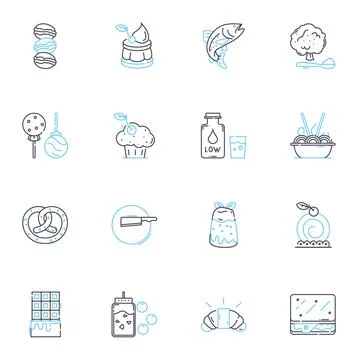 Restaurant plaza linear icons set. Dining, Cuisine, Gourmet, Bistro, Brunch Stock Illustration