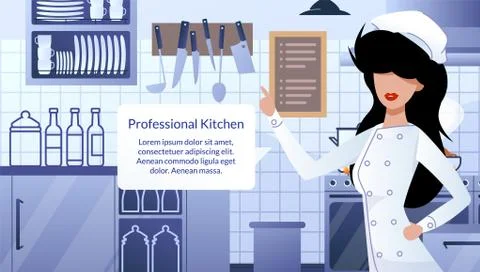 Restaurant Professional Kitchen Flat Vector Poster Stock Illustration
