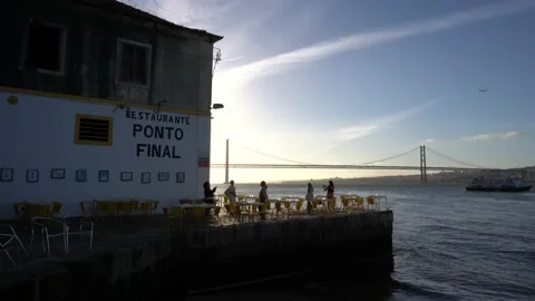 Restaurant on River Waterfront , Sunset Stock Footage 213055904