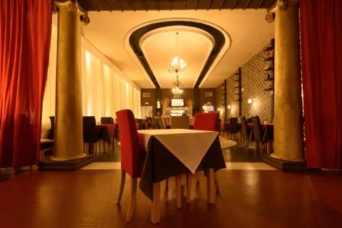 Restaurant room with an empty table Stock Photos
