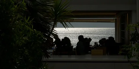 Restaurant by the Sea Stock Footage 89612476